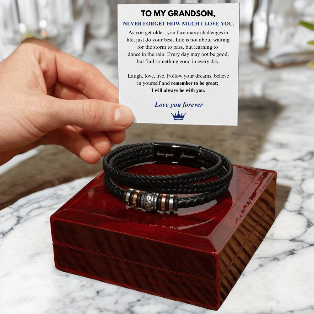 To My Grandson - I Will Always Be With You - Leather Bracelet