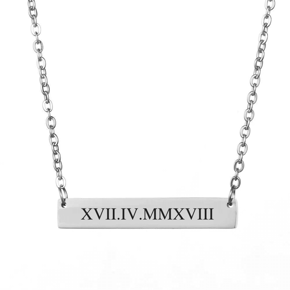 Personalized Bar Necklace with Roman Numerals