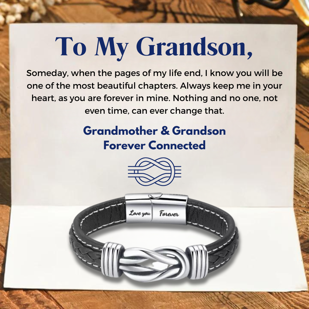 To My Grandson - Forever Together - Infinity Leather Bracelet