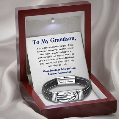 To My Grandson - Forever Together - Infinity Leather Bracelet