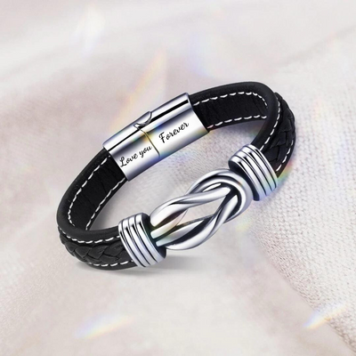 To My Grandson - Forever Together - Infinity Leather Bracelet