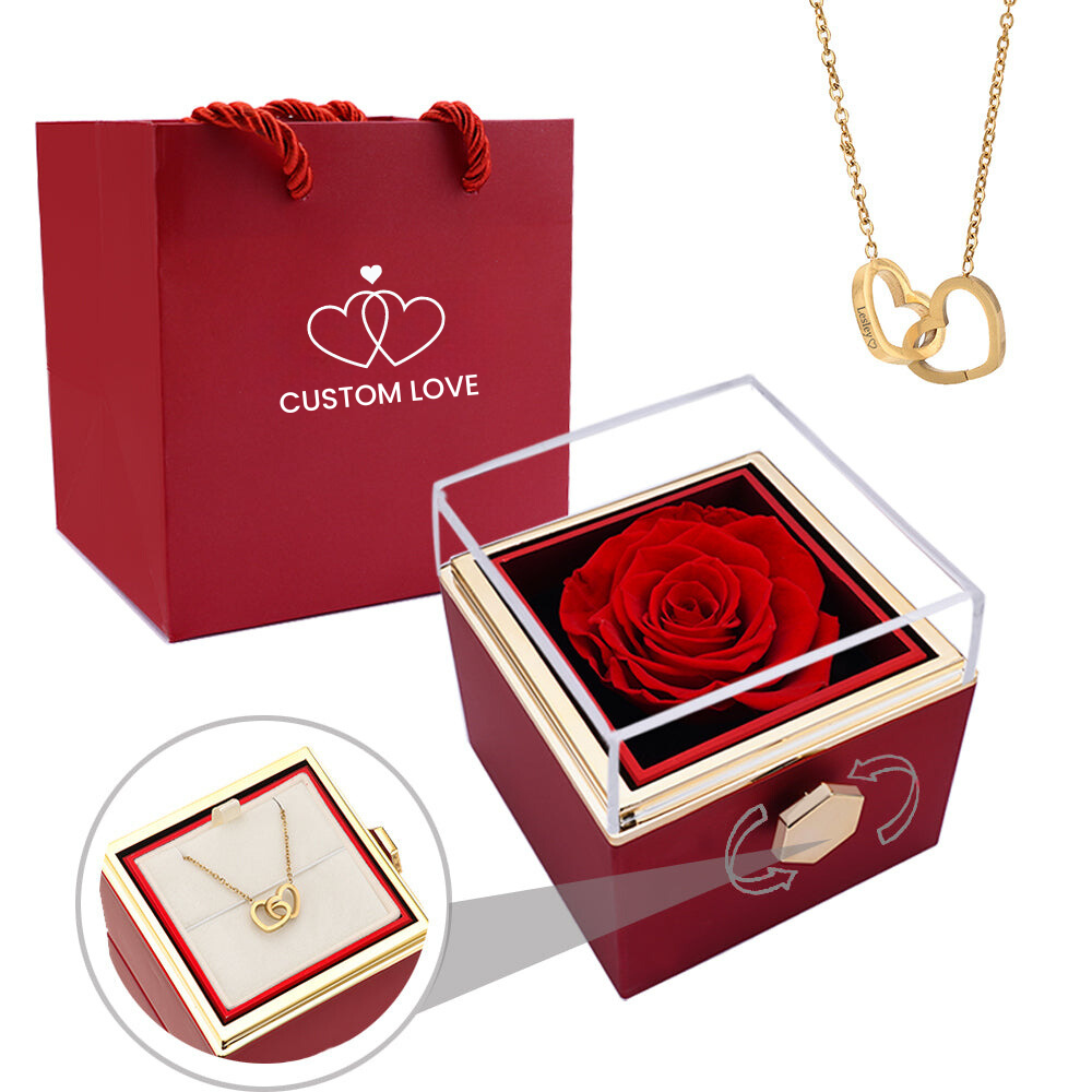 Eternal Roses Box - With Personalized Necklace And Genuine Rose