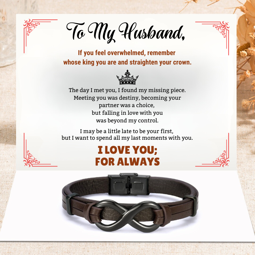 To My Husband - I Love You Forever - Infinity Leather Bracelet