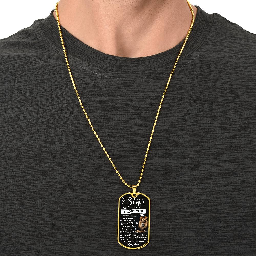 To My Son - This Old Lion Will Have Your Back - Luxury Tag Necklace