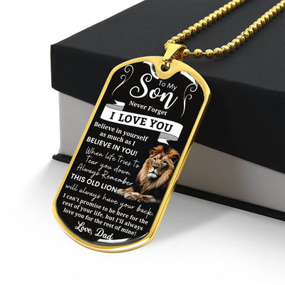 To My Son - This Old Lion Will Have Your Back - Luxury Tag Necklace