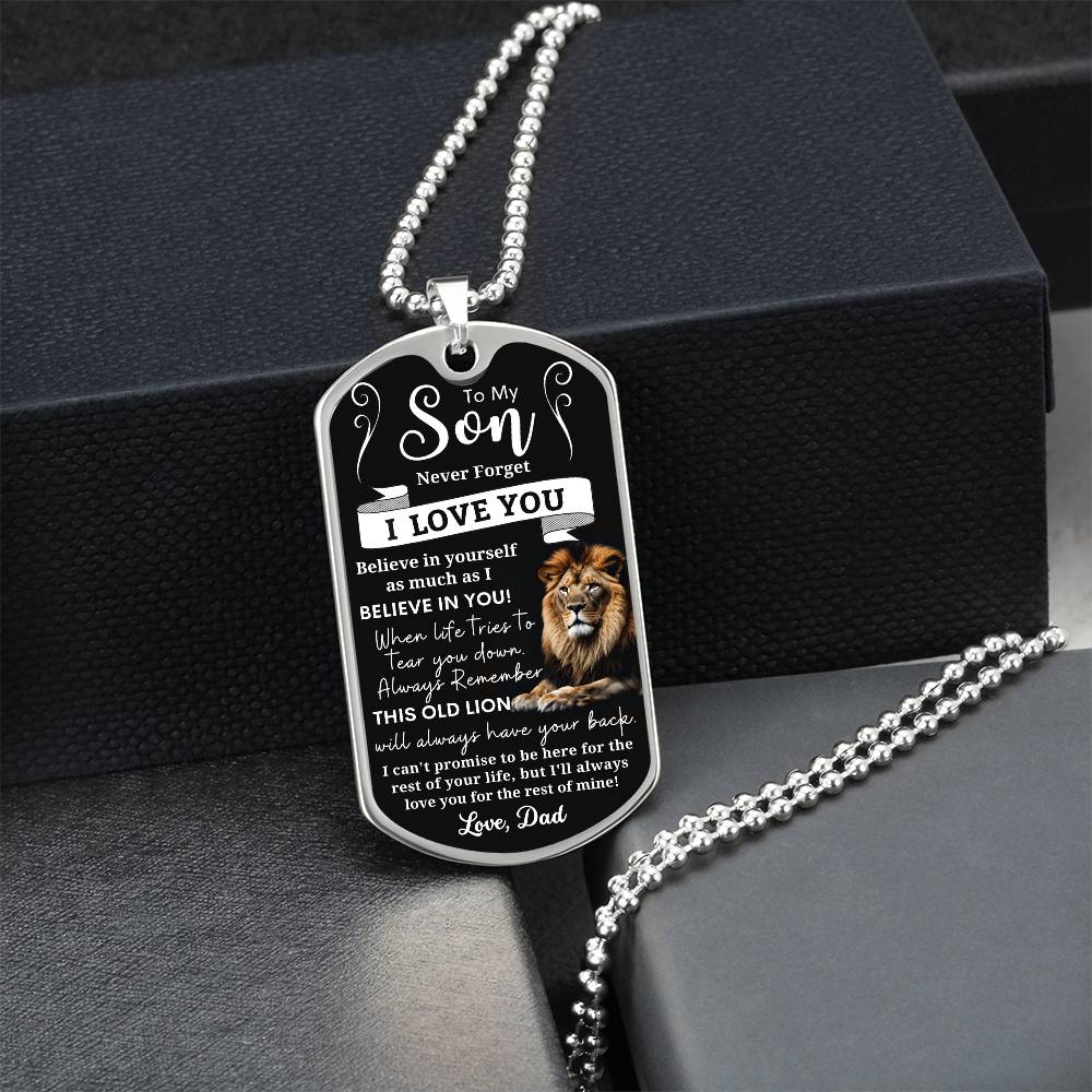 To My Son - This Old Lion Will Have Your Back - Luxury Tag Necklace