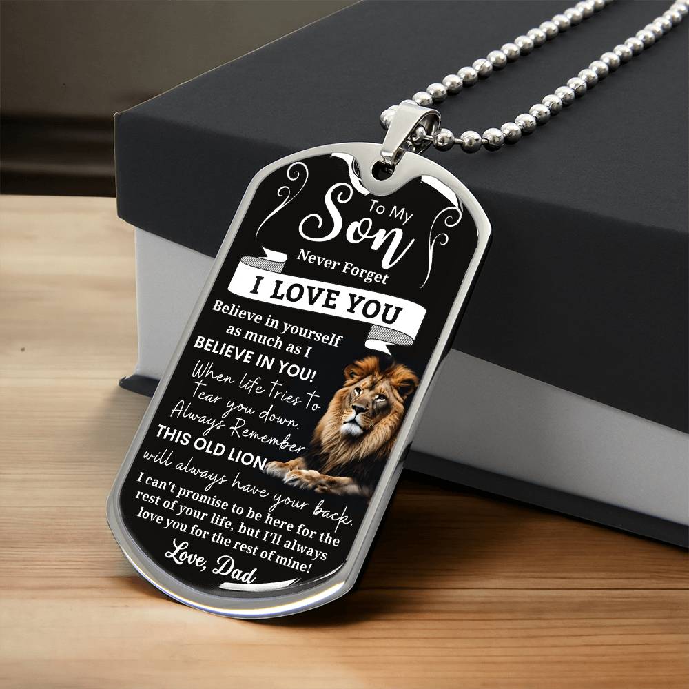 To My Son - This Old Lion Will Have Your Back - Luxury Tag Necklace