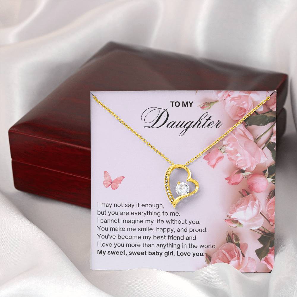 To My Daughter - Butterflies and Roses - Heart Necklace