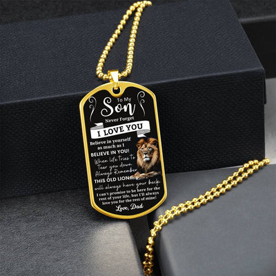 To My Son - This Old Lion Will Have Your Back - Luxury Tag Necklace